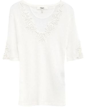 Chloé フローラルレース Tシャツ - ホワイト