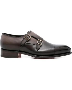 Santoni Buckle-Fastening Leather Monk Shoes - Gray