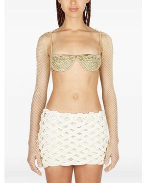 Isa Boulder Woven-Sleeve Top - White