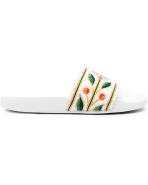 CASABLANCA Floral Embroidered Slides - White