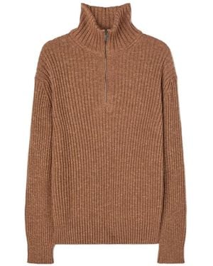 RETORI Ribbed Zip-Up Jumper - Brown