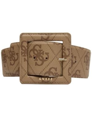 Guess Monogram-Pattern Square-Buckle Belt - Brown