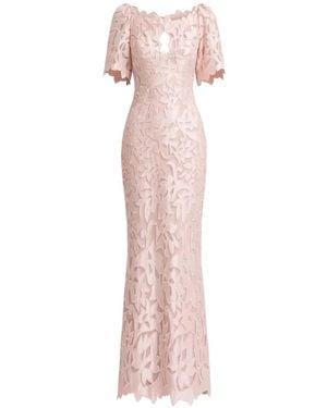 Gemy Maalouf Embroidered Satin Long Dress - Pink