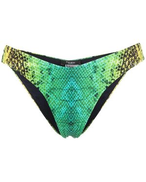 Noire Swimwear Snakeskin-Print Bikini Bottoms - Green