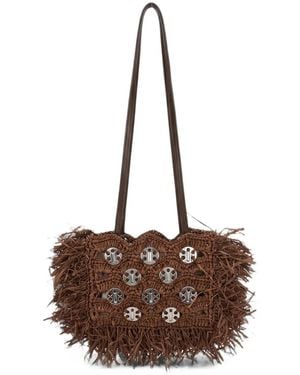 Rabanne Fringe-Trimmed Crochet Shoulder Bag - Brown