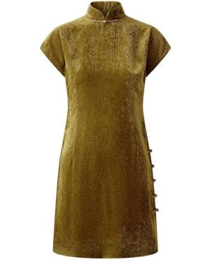 Shanghai Tang Qipao Velvet Mandarin-Collar Party Dress - Green