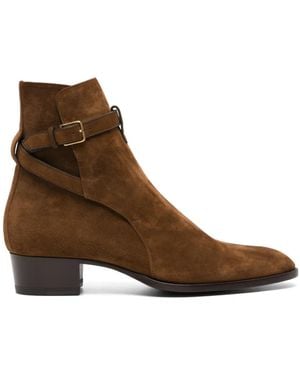 Saint Laurent Wyatt Suède Enkellaarzen - Bruin