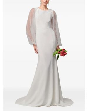 Willa Embellished Mesh-Sleeve Maxi Dress - White