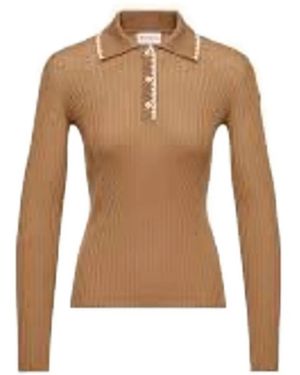 Moncler Ribbed-Knit Long-Sleeve Polo Shirt - Wit