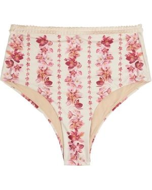 Agua Bendita Floral-Print Ruffled Bikini Bottoms - Pink