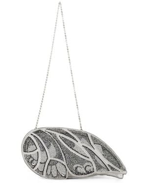 Rodo Crystal-Embellished Suede Shoulder Bag - White