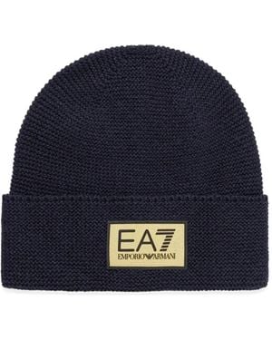 EA7 Logo-Patch Beanie Hat - Blue