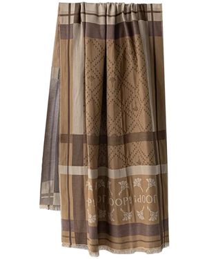 Joop! Cornflower Logo-Print Fringed Scarf - Natural