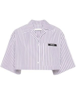 Palm Angels Logo-Tag Cropped Striped Shirt - Purple