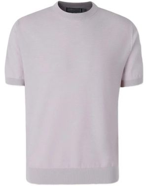 Canali Ribbed-Knit Short-Sleeve T-Shirt - Purple