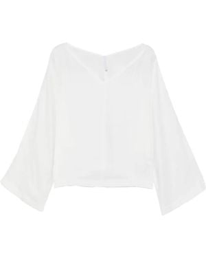 Imperial V-Neck Batwing-Sleeve Blouse - White