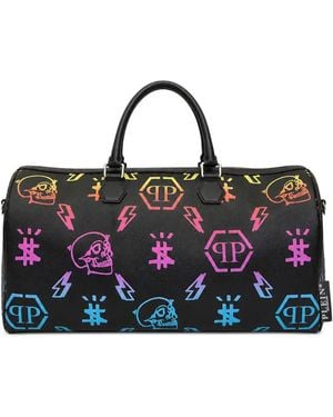 Philipp Plein Bolso De Viaje De Cuero Con Monograma - Azul