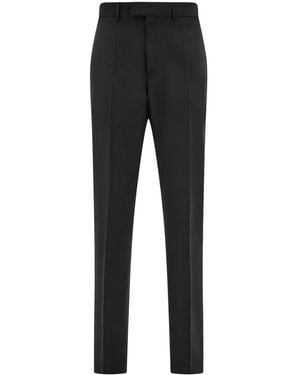 Ferragamo Logo-Tag Cotton Straight-Leg Trousers - Black