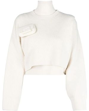 Fendi Pocket-Detail Roll Neck Sweater - White