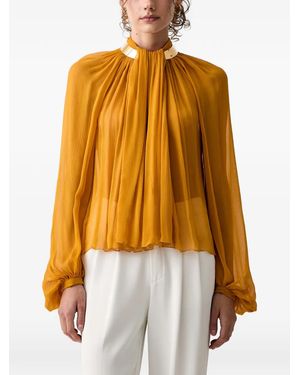 Elisabetta Franchi Pleated Metal-Collar Blouse - Yellow
