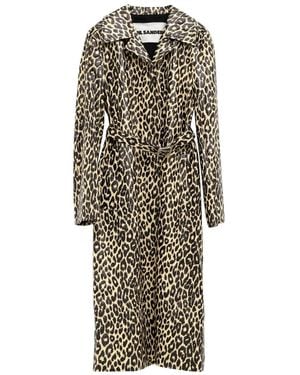 Jil Sander Leopard-Print Belted Single-Breasted Coat - Black
