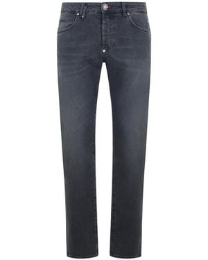 Philipp Plein Vaqueros Con Placa Del Logo - Azul