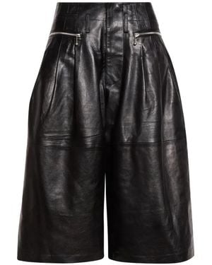 R13 Pleated Leather Shorts - Black