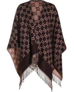 Gucci GG-patterned fringed poncho - Negro