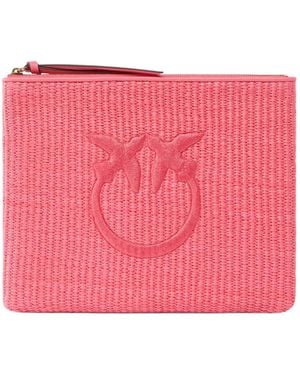 Pinko Raffia Clutch With Love Birds Logo - Pink
