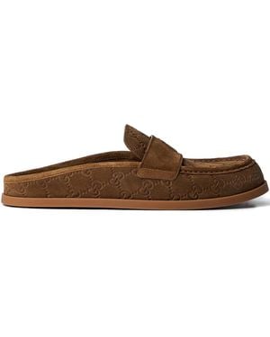 Gucci Platte Muiltjes Met Logo-Reliëf - Bruin