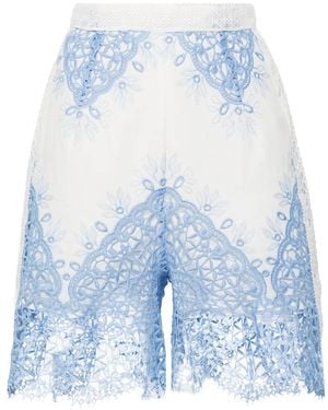 Evarae Layla Lace-Embroidered Shorts - Blue