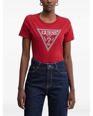 Guess Logo-Embellished T-Shirt - Red