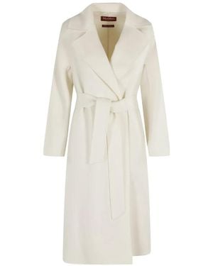 Max Mara Belted-Waist Notch-Lapel Coat - White