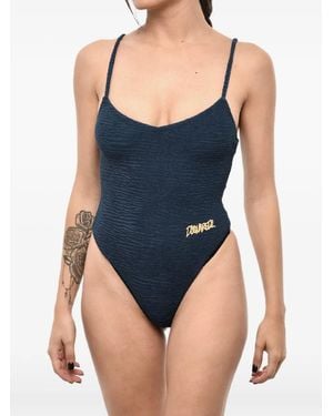 DSquared² Logo-Embroidered Wave-Pattern Swimsuit - Blue