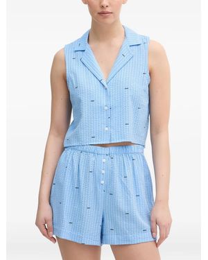 DKNY Pajama À Logo Imprimé En Seersucker - Blue