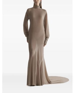 Mugler Turtleneck Gown Dress - Natural