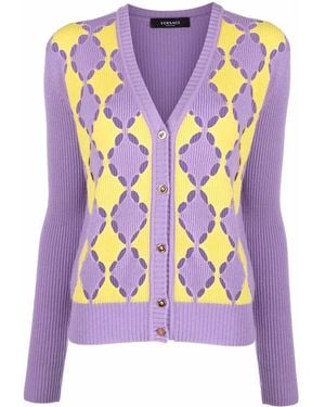 Versace Two-Tone Cashmere Cardigan - Purple
