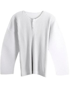 Homme Plissé Issey Miyake Plissé-Effect Henley T-Shirt - White