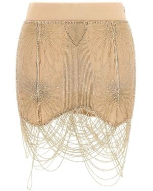 The Attico Bead-Embellished Fringed Skirt - White