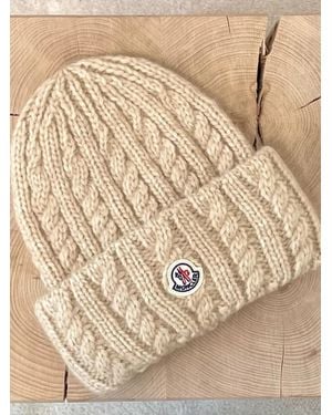 Moncler Cable Knit Wool Blend Beanie - Natural