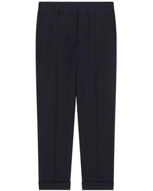 Dries Van Noten Katoenen-Wollen Broek - Blauw