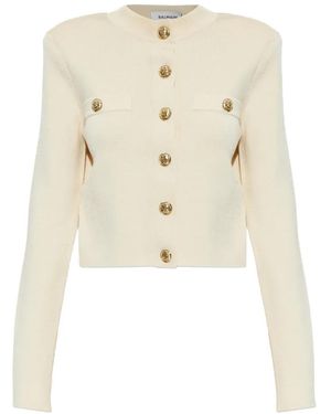 Balmain Shoulder-Pad Button-Up Cardigan - White