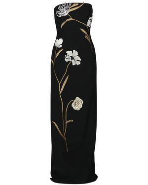 Lela Rose Floral-Embroidered Strapless Maxi Dress - Black
