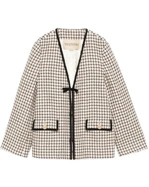 Valentino Garavani Tweed Houndstooth-Pattern Jacket - Natural