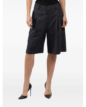 Smythe Plaid-Pattern Pleat-Detail Shorts - Black