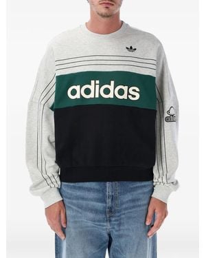 adidas Logo-Print Colour-Block Jumper - Grey