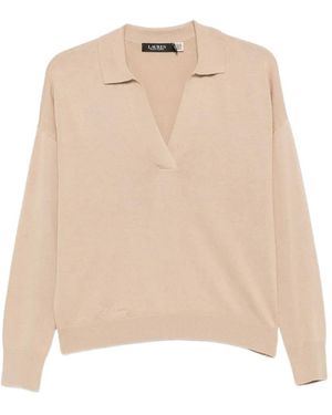 Ralph Lauren V-Neck Polo-Collar Jumper - Natural