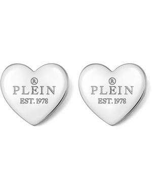 Philipp Plein Engraved-Logo Earrings - White