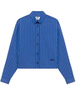 MSGM Vertical-Stripe Cropped Shirt - Blue