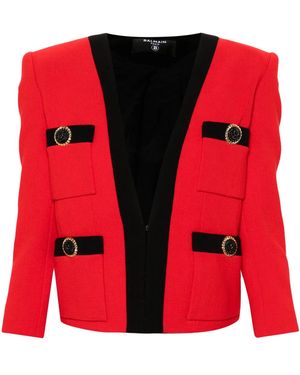 Balmain Mujer Chaqueta De Lana Crepe - Rojo